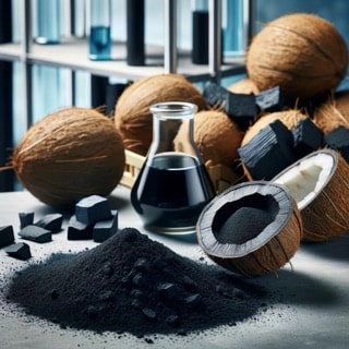 Aktívne uhlie sa vyrába z uhlíkových bohatých materiálov - kokosové škrupiny.