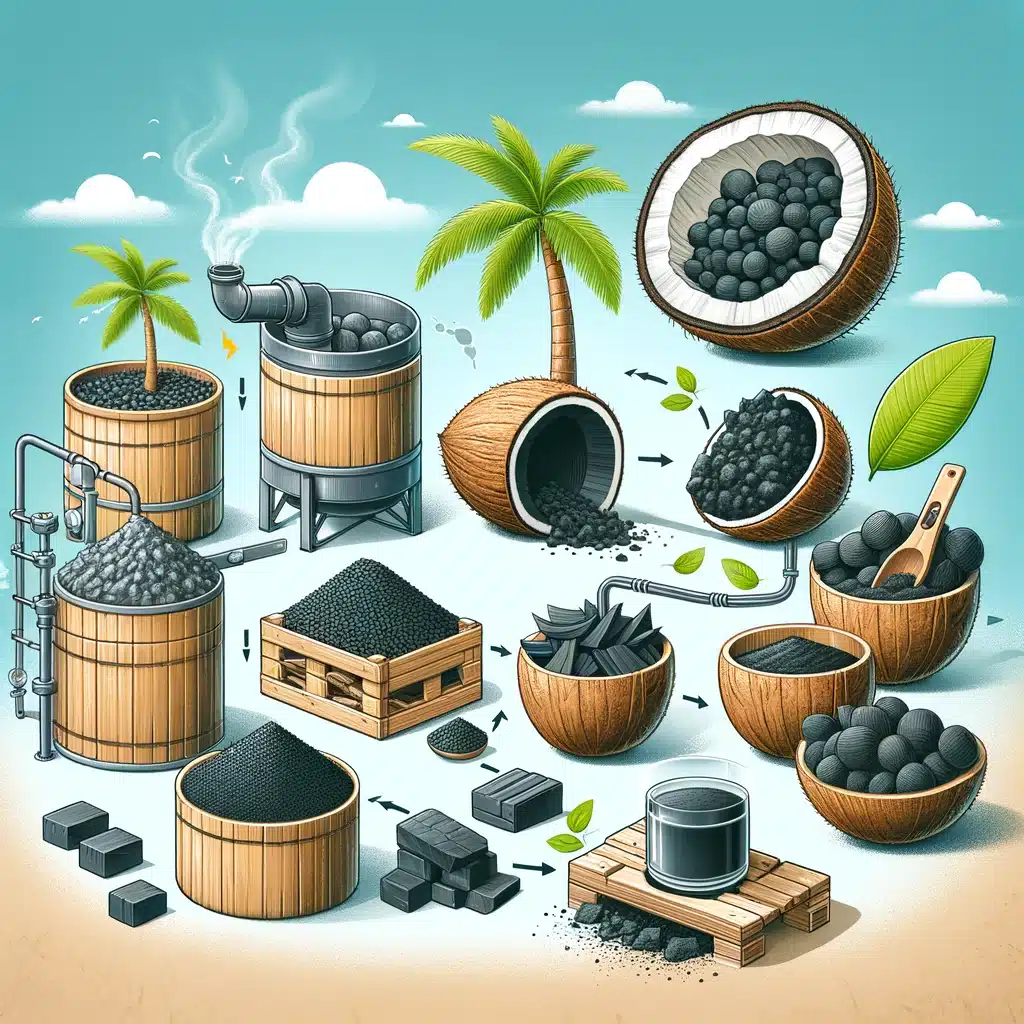 Aktívne uhlie sa vyrába z organických materiálov bohatých na uhlík, ako sú drevo, kokosové škrupiny, uhlie, rašelina, orechové škrupiny, kosti a dokonca aj ropa. 