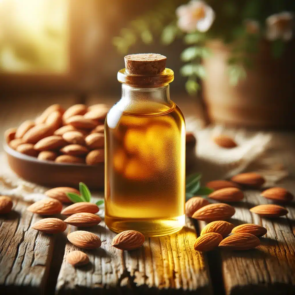 Mandľový olej je bohatý na mononenasýtené mastné kyseliny, najmä olejovú kyselinu, ktorá má prospiešne účinky na zdravie srdca.