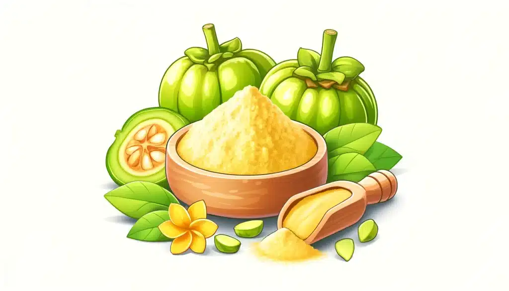 Čistý prášok z plodov Garcínie kambodžskej, ktorý môžete pridávať do smoothies, jogurtov alebo iných potravín.
